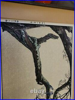 Toshi Yoshida Wood Block Print Signed PreOwned Plum Tree and Blue Magpie