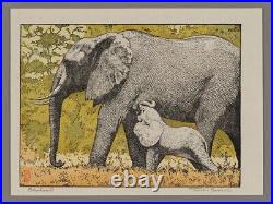 Toshi Yoshida Woodblock Elephants