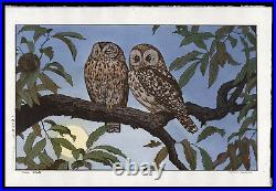 Toshi Yoshida Woodblock Two Owls