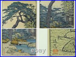 Toshi Yoshida original woodblock print in framed Japanese garden signed