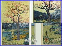 Toshi Yoshida original woodblock print in framed Japanese garden signed