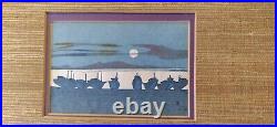 Toshijiro (nenjiro) InagakiJAPANESE WOODBLOCK PRINT MODERNIST Boats Moonlight