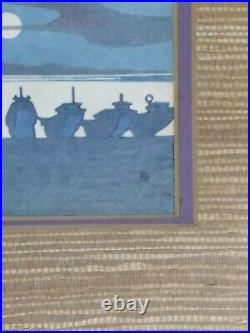 Toshijiro (nenjiro) InagakiJAPANESE WOODBLOCK PRINT MODERNIST Boats Moonlight