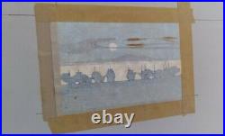 Toshijiro (nenjiro) InagakiJAPANESE WOODBLOCK PRINT MODERNIST Boats Moonlight