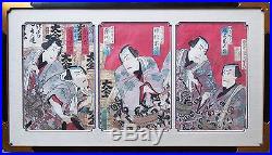 Toyohara Kunichika 19 C Japanese Ukiyo-e Wood Block Print Triptych Warriors