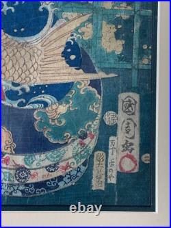 Toyohara Kunichika Original Antique Woodblock 1865 Modern Beauty Japan Framed