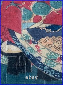 Toyohara Kunichika Original Antique Woodblock 1865 Modern Beauty Japan Framed