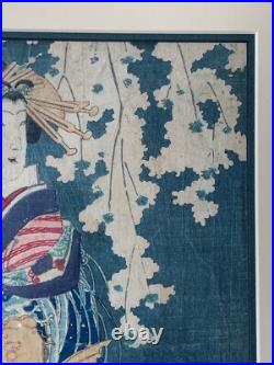 Toyohara Kunichika Original Antique Woodblock 1865 Modern Beauty Japan Framed
