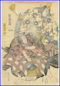 Toyokuni III Utagawa, Kabuki, Sakura, Ukiyo-e, Original Japanese Woodblock Print