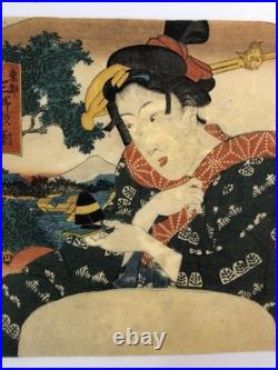 Toyokuni Woodblock Print Fan painting Edo Three Women Together Bijin-ga Toyokuni Woodblock Print Fan painting Edo Three Women Together Bijin-ga