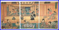 Toyokuni Woodblock Print TriptychFutaba Aoi Modern Genji 1855