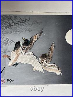 Tsuchia Koitsu Woodblock Print Moon Ducks c1950s (Doi Seal Harada / Itoh)