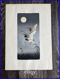 Tsuchia Koitsu Woodblock Print Moon Ducks c1950s (Doi Seal Harada / Itoh)