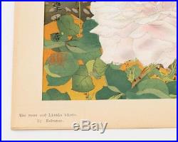 Tsuchiya Rakusan Color Woodblock Print Finches & Roses 13x19 Japanese Artwork