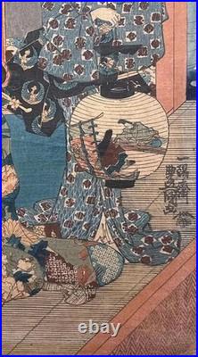 Two Antique Japanese Woodblock Prints by Kunisada Seven Autumn Flowers c. 1850 Two Antique Japanese Woodblock Prints by Kunisada Seven Autumn Flowers c. 1850