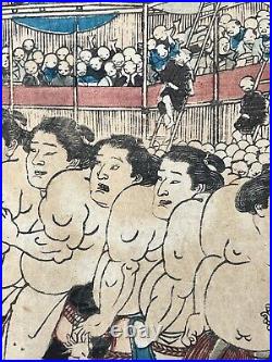 UTAGAWA KUNIAKI Japanese Woodblock Print Ukiyo-e Sumo-e Edo to Meiji period