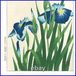 Ukiyo-e Japanese Woodblock Print Kawarazaki Shodo Iris 2 Flower Japan Antique EX