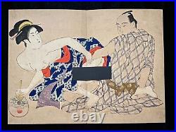 Ukiyo-e Shunga Woodblock Print Original Large KITAGAWA UTAMARO Antique AB11401