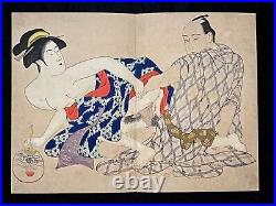 Ukiyo-e Shunga Woodblock Print Original Large KITAGAWA UTAMARO Antique AB11401
