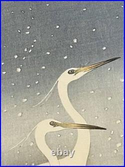 Ukiyoe Japanese Woodblock Print Bird Shirasagi Koson Ohara Authentic Work Japan