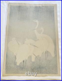 Ukiyoe Japanese Woodblock Print Bird Shirasagi Koson Ohara Authentic Work Japan