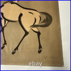 Urushibara Mokuchu Japanese Woodblock Print Horse 1930s Sumi Ink Art Signed