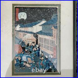Utagawa Hirokage no32 Night Scene Japanese Woodblock Print Edo period Antique