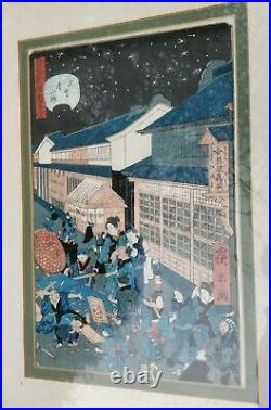 Utagawa Hirokage no32 Night Scene Japanese Woodblock Print Edo period Antique
