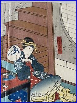 Utagawa Hirosada Japanese Woodblock Print Ukiyo-e Tryptich Kabuki F8
