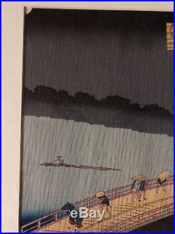 Utagawa Hiroshige Japanese Woodblock Ohashi Bridge at Atake summer Shower 1857
