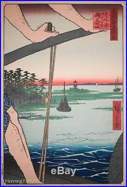Utagawa Hiroshige Original Wood Block Haneda Ferry 100 Views of Edo, RARE
