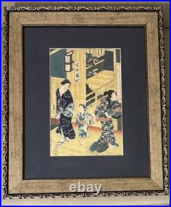 Utagawa Kunisada -Japanese Woodblock Print 1857 Women Getting Ready Antique