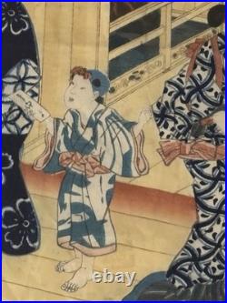 Utagawa Kunisada -Japanese Woodblock Print 1857 Women Getting Ready Antique