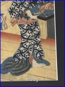 Utagawa Kunisada -Japanese Woodblock Print 1857 Women Getting Ready Antique