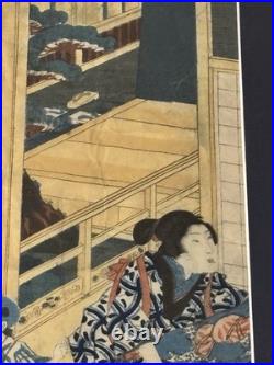 Utagawa Kunisada -Japanese Woodblock Print 1857 Women Getting Ready Antique