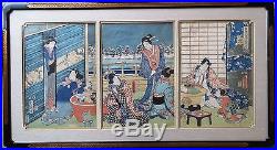 Utagawa Kunisada (toyokuni Iii) 19 C Japanese Ukiyo-e Wood Block Print Triptych