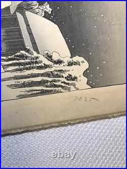 Utigawa Hiroshige Original woodblock print Evening snow At Kanbara AS IS