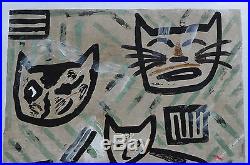VERY LARGE LIMITED EDITION JAPANESE WOODBLOCK PRINT By GASHU FUKAMI CATS