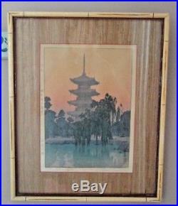 VTG'Pagoda in Kyoto' 1942 Japanese Framed Woodblock Print by Toshi Yoshida