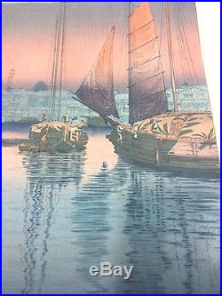 Very Nice Tsuchiya Koitsu Sunset Tomonotsu Inland Sea Japanese Woodblock Print