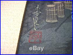 Vintage 1950 Bakufu Ohno Signed Japanese Woodblock Print Rice Weeding