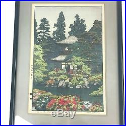 Vintage 1951 Toshi Yoshida Japanese Woodblock Silver Pavilion Kyoto Signed Frame