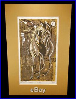 Vintage 1967 Tadashi Nakayama Afternoon Shadow Japanese Woodblock Print Horse