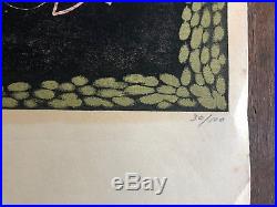 Vintage 1968 Japanese WOODBLOCK Print WHITE TREES- Fumio FUJITA, Signed, 30/100