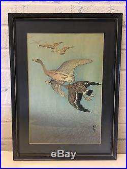 Vintage Antique Ohara Koson Shoson Japanese Woodblock Print Wild Geese in Flight
