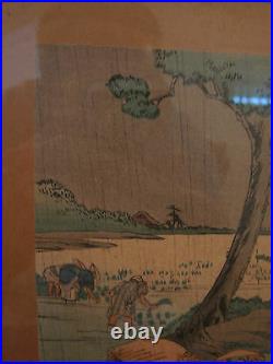 Vintage Antique Signed Japanese Woodblock Print Titled Rice Plantation