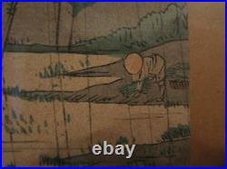 Vintage Antique Signed Japanese Woodblock Print Titled Rice Plantation