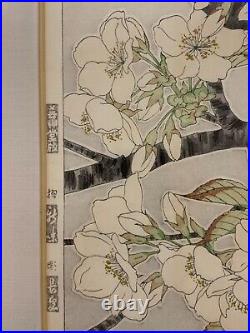 Vintage Framed Japanese Woodblock Print Cherry Blossoms by Kawarazaki Shodo