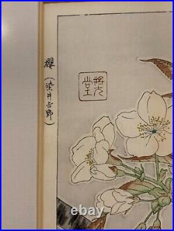 Vintage Framed Japanese Woodblock Print Cherry Blossoms by Kawarazaki Shodo