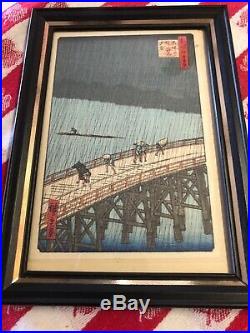 Vintage HIROSHI YOSHIDA JAPANESE WOOD BLOCK PRINT Sudden Shower Ohashi Bridge